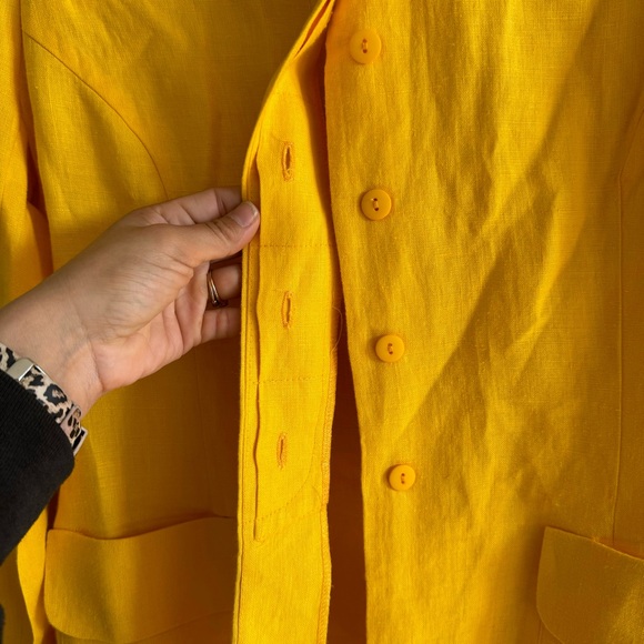 Vintage Design Todays Made in USA 100% Linen Yellow Blazer Trouser Suit  Large - Picture 13 of 16